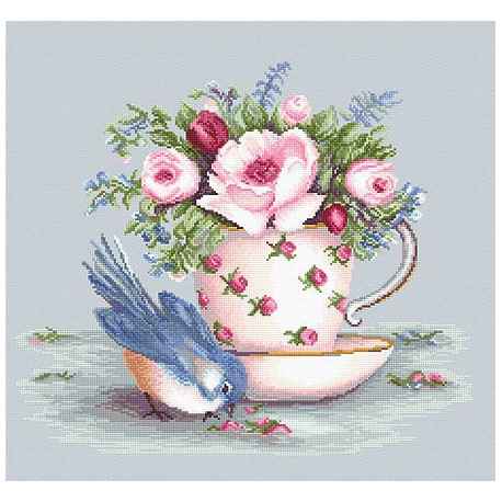 Набір для вишивання хрестиком Luca-S BA2324 Пташка та чашка чаю