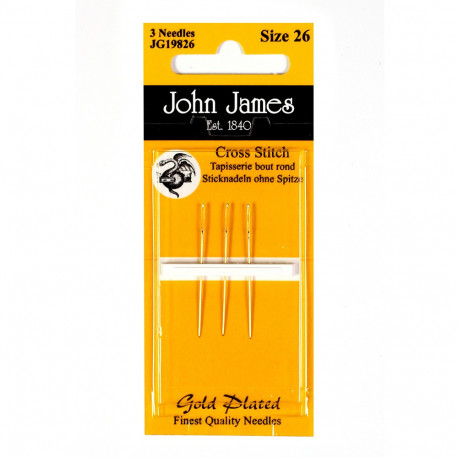 Набір голених голок покритих золотом №22 (3 шт) John James