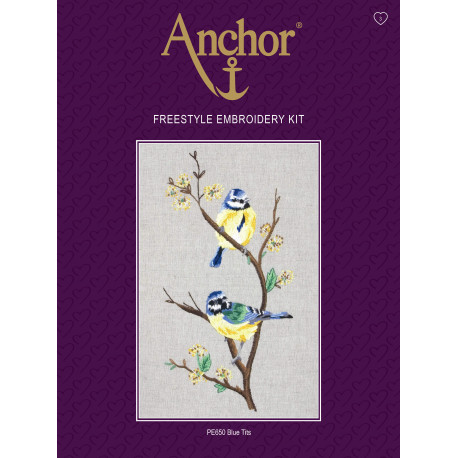 Набір для вишивання гладдю Anchor PE650 Сині пташки фото
