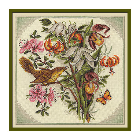 Набір для вишивки хрестиком Panna Ц-0797 Букет квітів з птахом