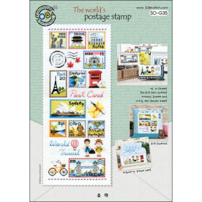 Схема для вышивки нитками крестиком Soda Stitch The Worlds Postage stamp//Мировая почтовая марка SODA Stitch