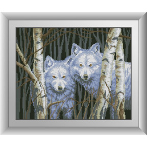 Набор для рисования камнями алмазная живопись Dream Art Белые волки (квадратные, полная) 30653D