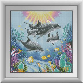 Набір для малювання каменями алмазний живопис Dream Art Сімейство дельфінів (квадратні, повна) 30659D