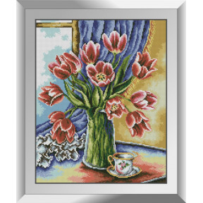 Набор для рисования камнями алмазная живопись Dream Art Тюльпаны на окне (квадратные, полная) 31270D