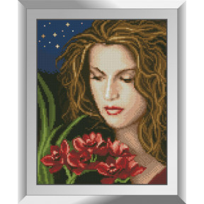Набор для рисования камнями алмазная живопись Dream Art Девушка с рхидеей (квадратные, полная) 31332D