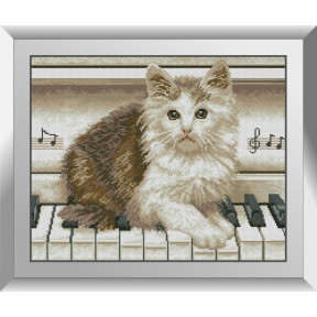 Набор для рисования камнями алмазная живопись Dream Art Музыкант (котенок) (квадратные, полная) 31381D