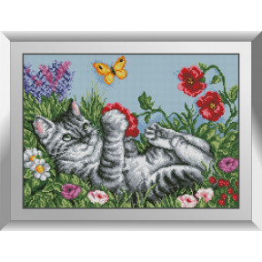 Набор для рисования камнями алмазная живопись Dream Art Игривый котик (квадратные, полная) 31402D