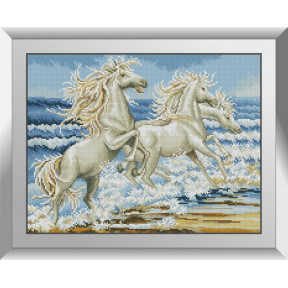 Набор для рисования камнями алмазная живопись Dream Art Белые лошади (квадратные, полная) 31453D
