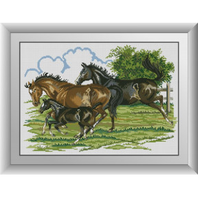 Набор для рисования камнями алмазная живопись Dream Art Семья (лошади) (квадратные, полная) 30959D