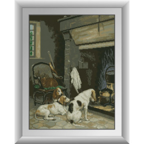 Набор для рисования камнями алмазная живопись Dream Art Собаки у камина (квадратные, полная) 31023D