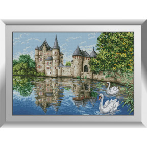 Набор для рисования камнями алмазная живопись Dream Art Замок у озера(лебеди) (квадратные, полная) 31107D