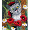 Набір для вишивання стрічками Марічка Кіт у маках НКЛ-4017 фото