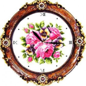 Часы. Розы Набор для вышивания крестом с печатью на ткани NKF G 047/2