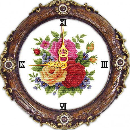 Часы с розами Набор для вышивания крестом с печатью на ткани