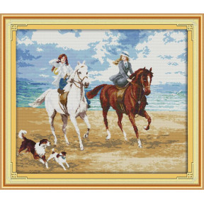 Дамы на лошадях Набор для вышивания крестом с печатной схемой на ткани Joy Sunday R464