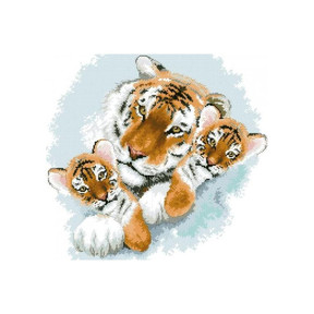 Сім'я тигрів Канва з нанесеним малюнком для вишивання хрестом Світ можливостей 732СМД