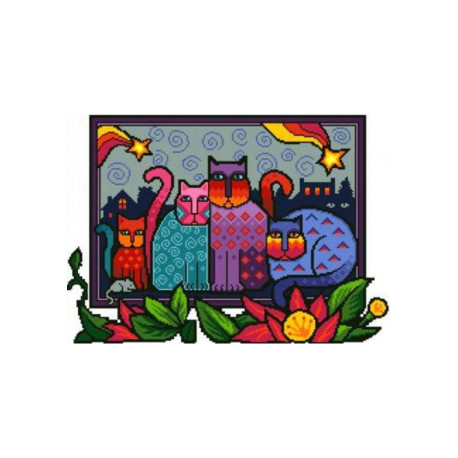 Яркие коты Канва с нанесенным рисунком для вышивки крестом Світ можливостей 838СМД