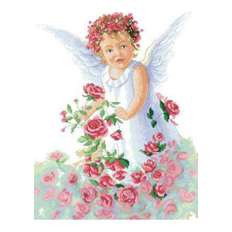 Ангел у рожевому саду Канва з нанесеним малюнком для вишивання