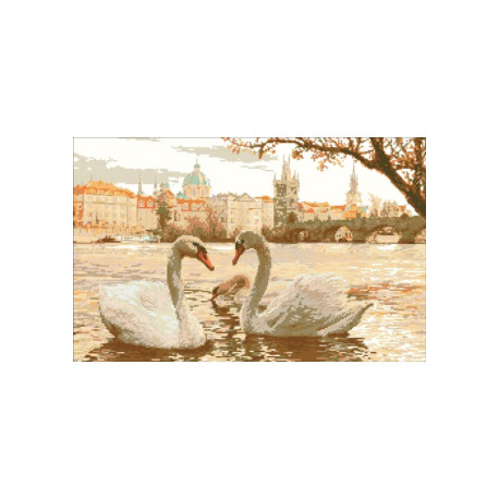 Лебеди Канва с нанесенным рисунком для вышивки крестом Світ можливостей 974СМД