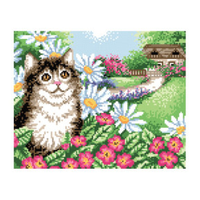 Кіт у квітах Схема для вишивки бісером Повітруля Т4 08