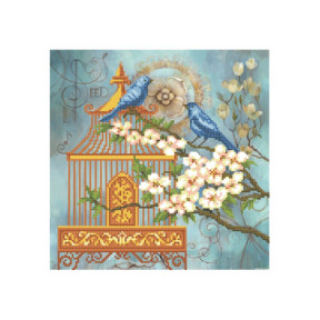 Сині птахи в жасмині Схема для вишивки бісером Повітруля Т6 30