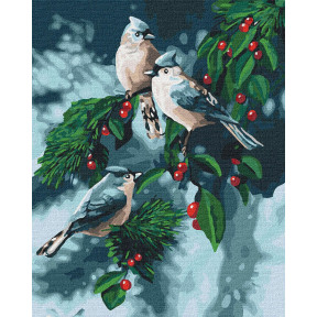 Зимові пташки Картина за номерами Ідейка Полотно на підрамнику 40х50 см КНО4081