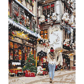 Гуляючи новорічними вуличками Картина за номерами Ідейка Полотно на підрамнику 40х50 см КНО3582