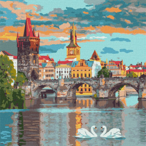 Вечерняя Прага Картина по номерам Идейка Холст на подрамнике 40х40 см KHO3616