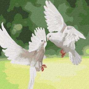 Білосніжні голуби Картина за номерами Ідейка Полотно на підрамнику 40х40 см KHO4149