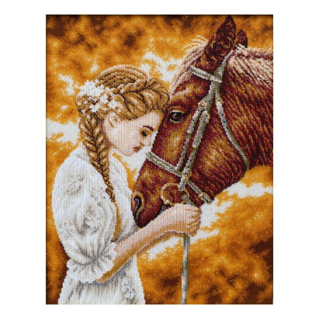 Девушка с лошадью Схема для вышивания бисером ВДВ Т-1298 фото
