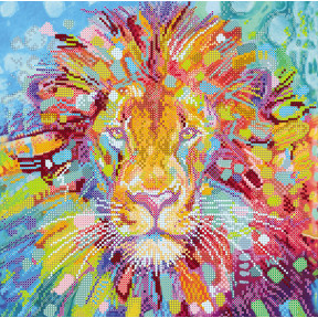 Разноцветный лев Схема для вышивания бисером на натуральном художественном холсте Абрис Арт AC-365