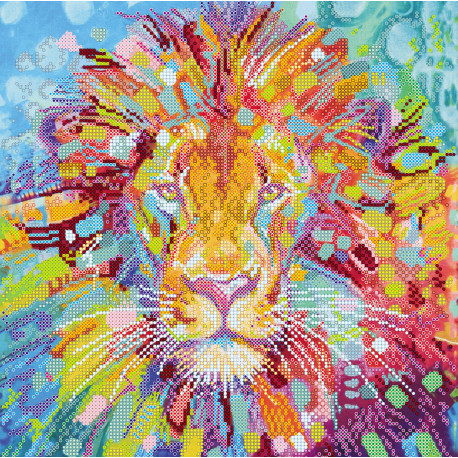 Разноцветный лев Схема для вышивания бисером на натуральном художественном холсте Абрис Арт AC-365