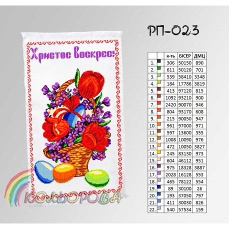 Пасхальний Заготовка для вишивання бісером рушника ТМ КОЛЬОРОВА РП-023