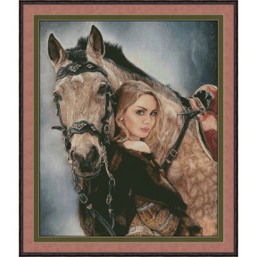 Девушка с лошадью Электронная схема для вышивания крестиком Л-0027ИХ