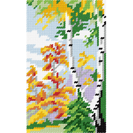 Пейзаж «Березова осінь» Набір для вишивання з пряжею Bambini X-2324