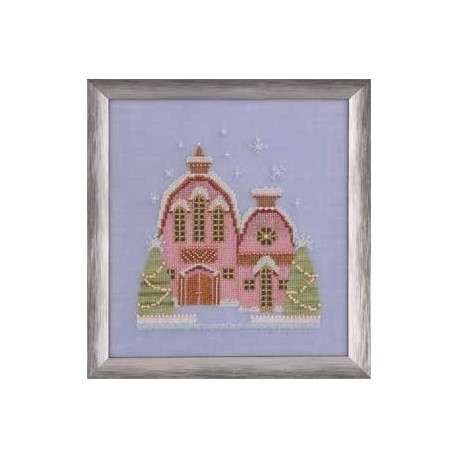 Маленький заснеженный розовый коттедж Схема для вышивания