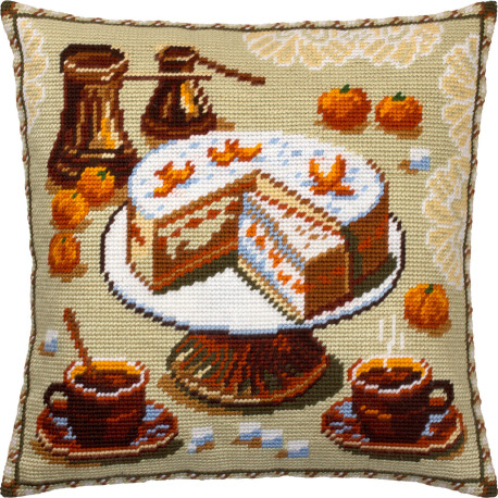 Кофе и мандариновый торт Набор для вышивки подушки Чарівниця