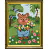 Мишка с цветами Канва с нанесенным рисунком Чарівниця D-15