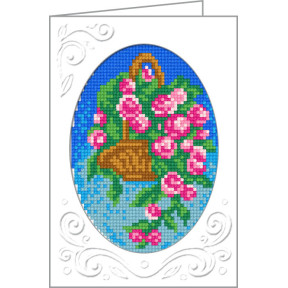 Корзинка с цветами Открытка с канвой с нанесенным рисунком и мулине Чарівниця K-11