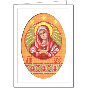 Пасха. Пресвятая Богородица «Умиление» Открытка с канвой с нанесенным рисунком и мулине Чарівниця T-18