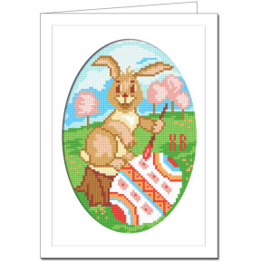 Великдень. Пасхальний заєць Листівка з канвою з нанесеним малюнком та муліне Чарівниця T-20