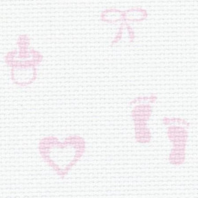 Aida Petit Point 14 (55х70см) белый с розовым детским принтом Ткань для вышивания Zweigart 3706/4249