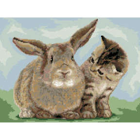 Кролик та кошеня Тканина для вишивання з нанесеним малюнком Orchidea O-2421