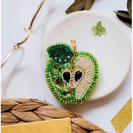 Набор для вышивки бисером украшения на натуральном художественном холсте Абрис Арт AD-030 Зеленое яблоко