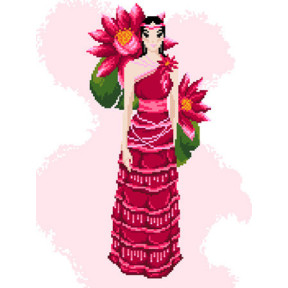 Девушка с лотосом Ткань для вышивания с нанесённым рисунком Orchidea O-2436