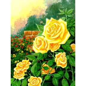 Жёлтые розы у поместья Ткань для вышивания с нанесённым рисунком Orchidea O-015