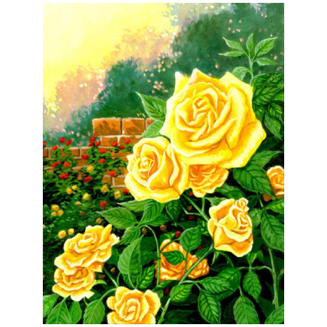 Жёлтые розы у поместья Ткань для вышивания с нанесённым рисунком Orchidea O-015