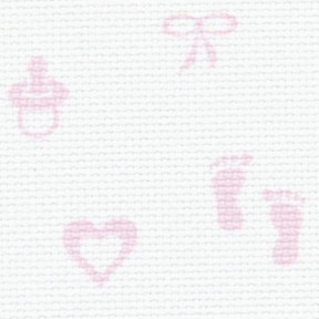 Aida Petit Point 14 (ширина 110см) белый с розовым детским принтом Ткань для вышивания Zweigart 3706/4249