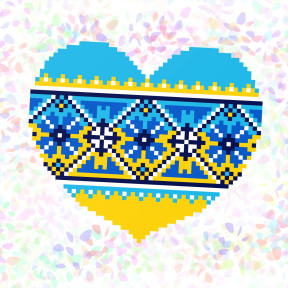 Сердце и вышиванка (синяя) Флизелин пришивной водорастворимый с рисунком Confetti K-140