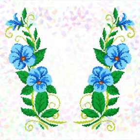Голубые цветы (2 фрагмента) Флизелин пришивной водорастворимый с рисунком Confetti K-278